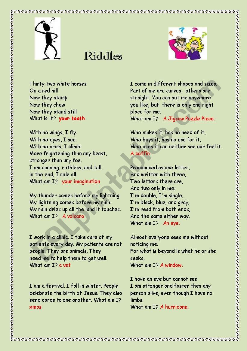 riddles (2) worksheet