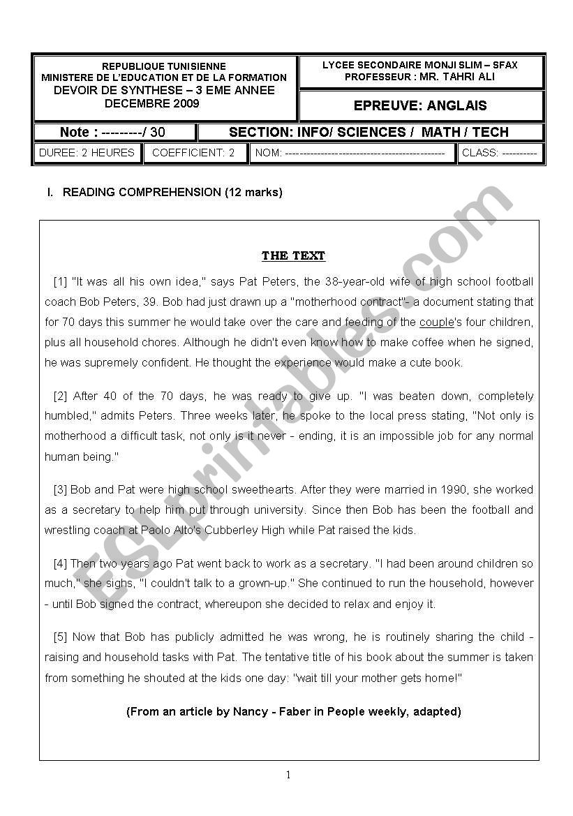 ENGLISH TEST  worksheet