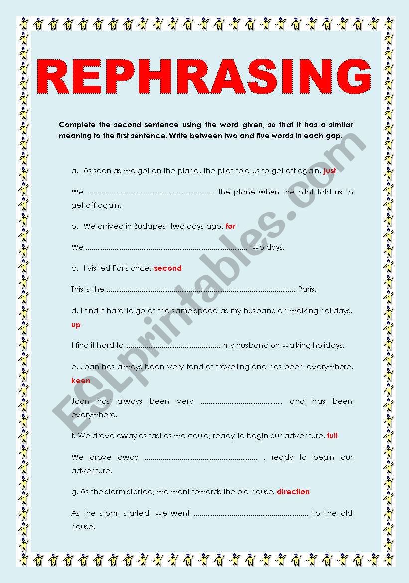 REPHRASING AND WORD FORMATION worksheet