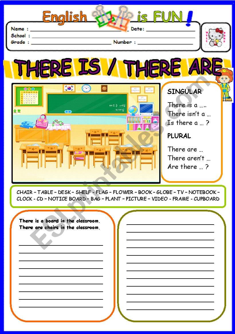 Resultado de imagen de WORKSHEET WITH THERE IS OR THERE ARE