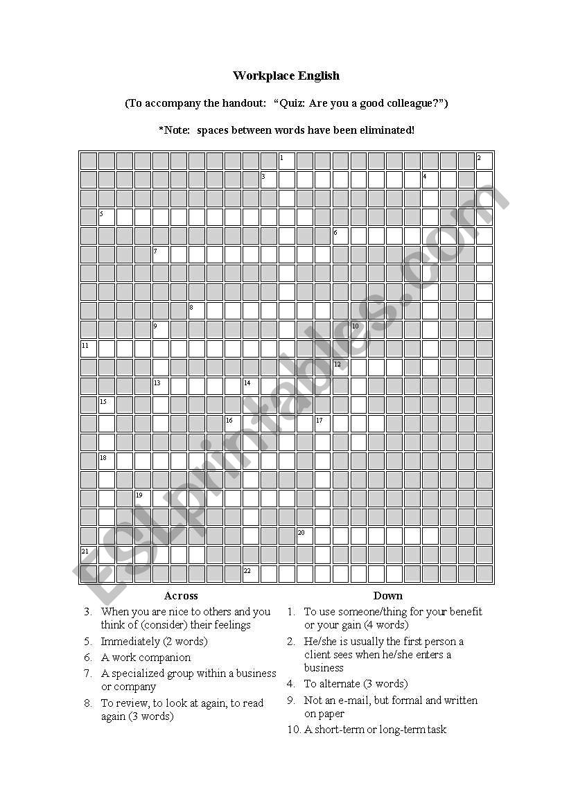 Workplace English Crossword worksheet