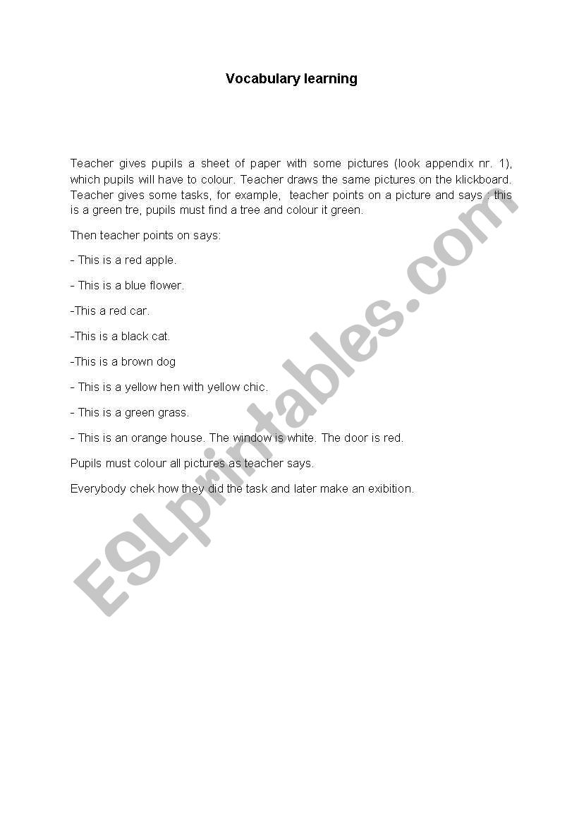 learning colours worksheet