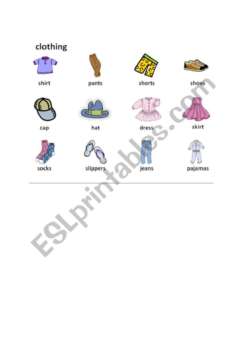 Clothing touch chart worksheet