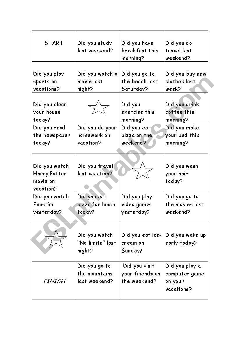 Simple past board game worksheet