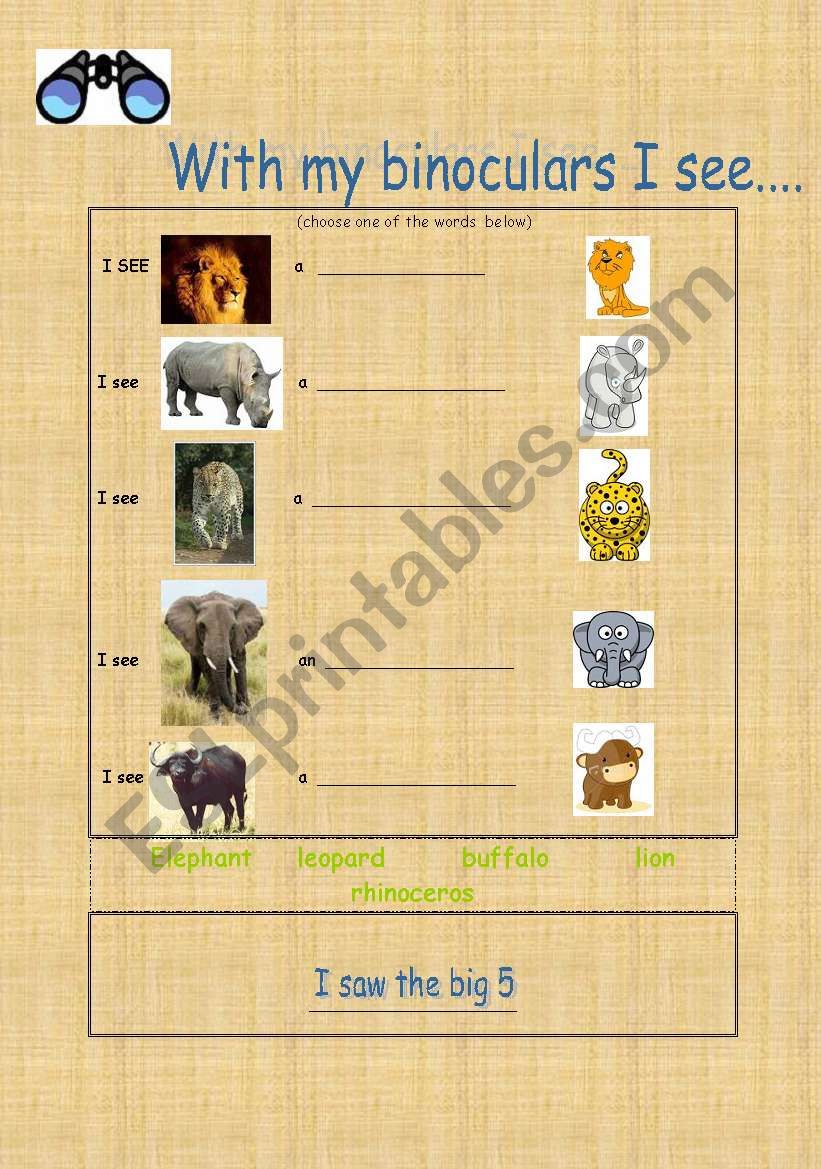 English worksheets: I saw the big 5