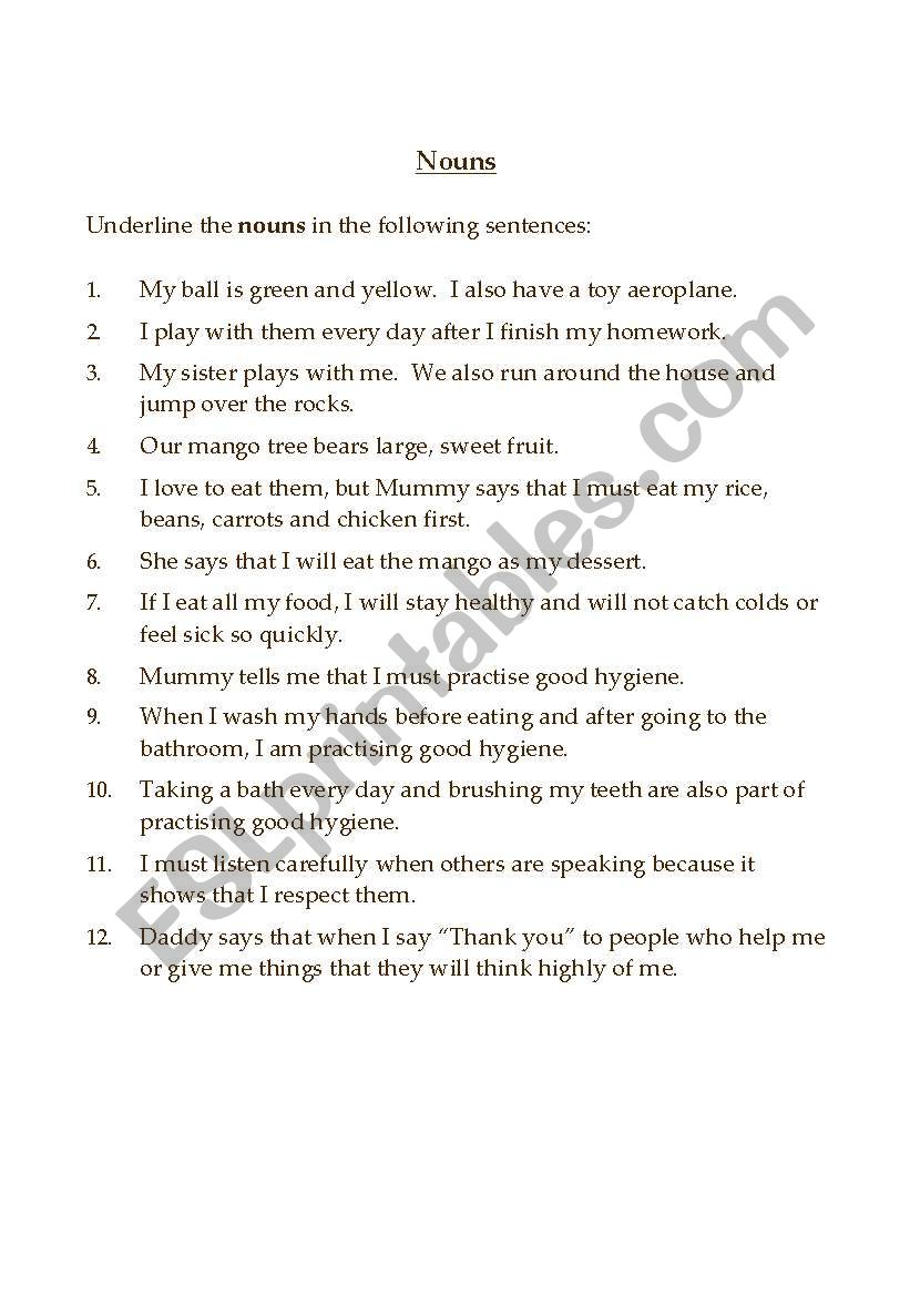 Noun Recognition worksheet