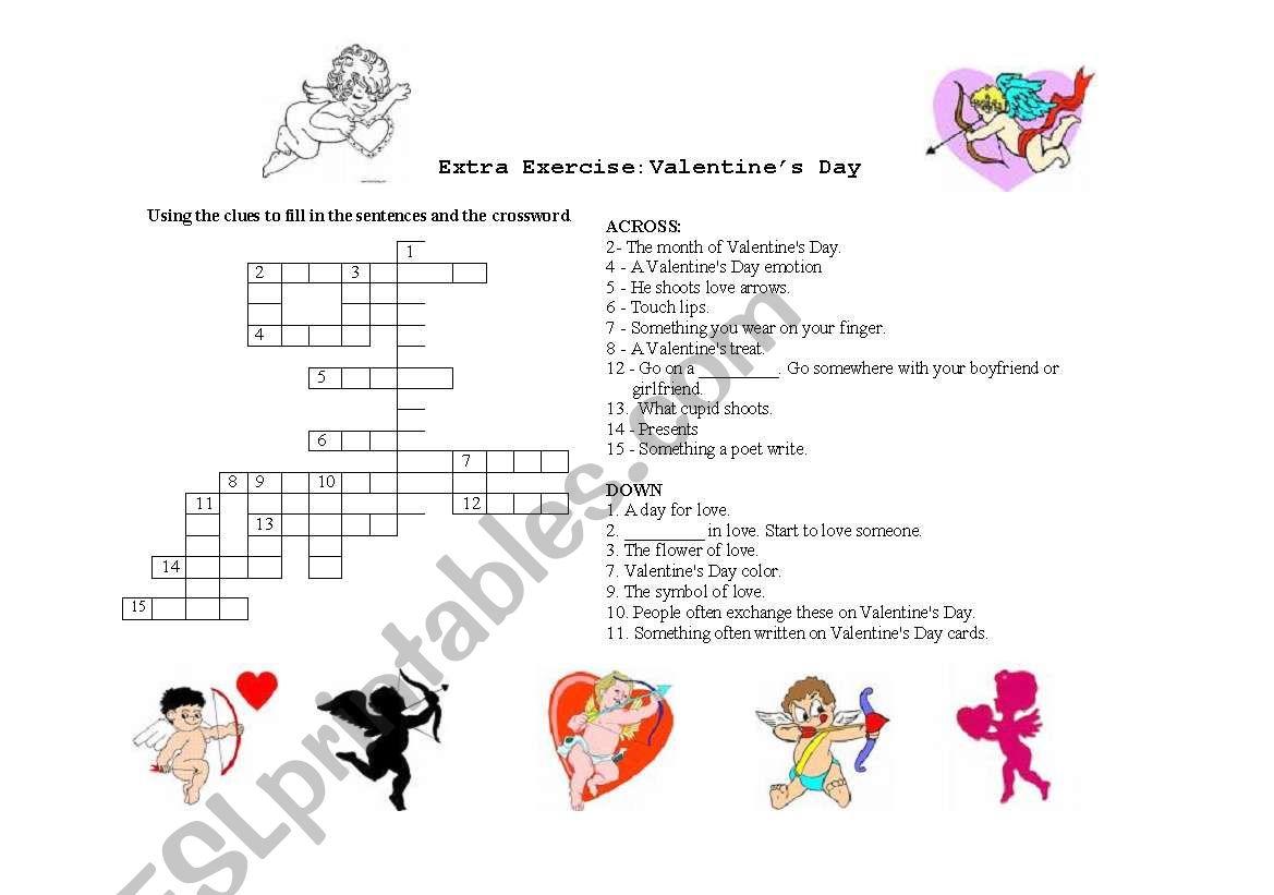 Valentine crossword worksheet