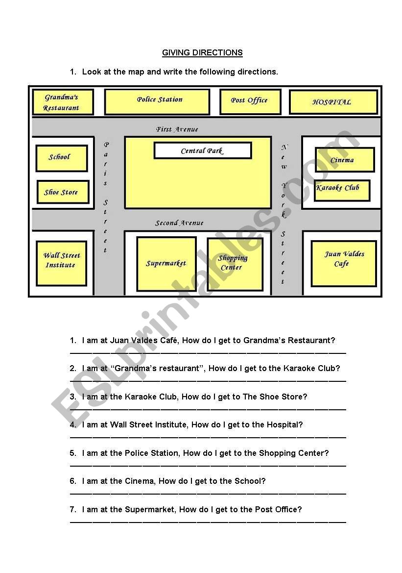 GIVING DIRECTIONS worksheet