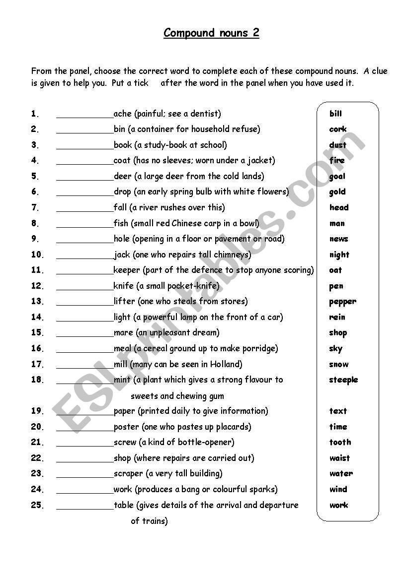 compound nouns worksheet