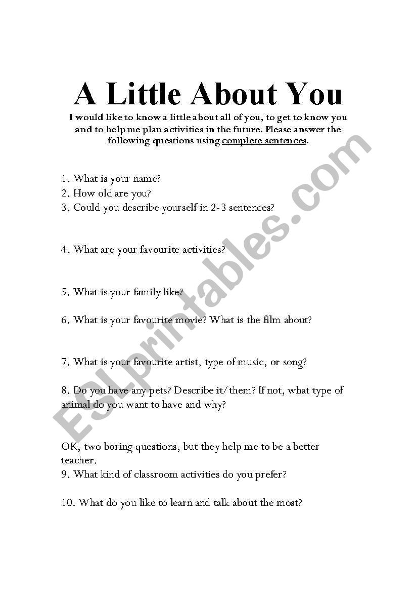 Introductory Activity worksheet