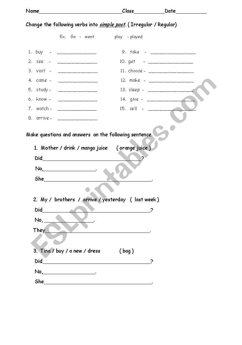 past simple worksheet