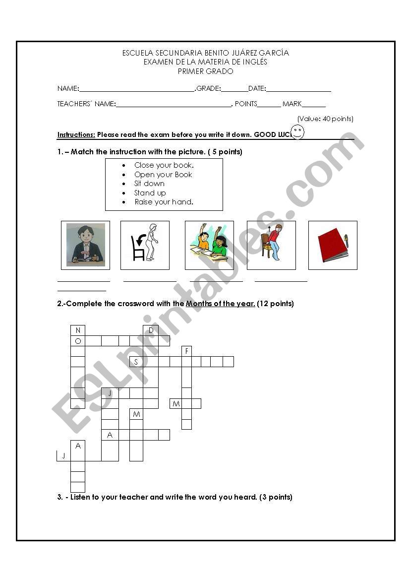 month of the year worksheet