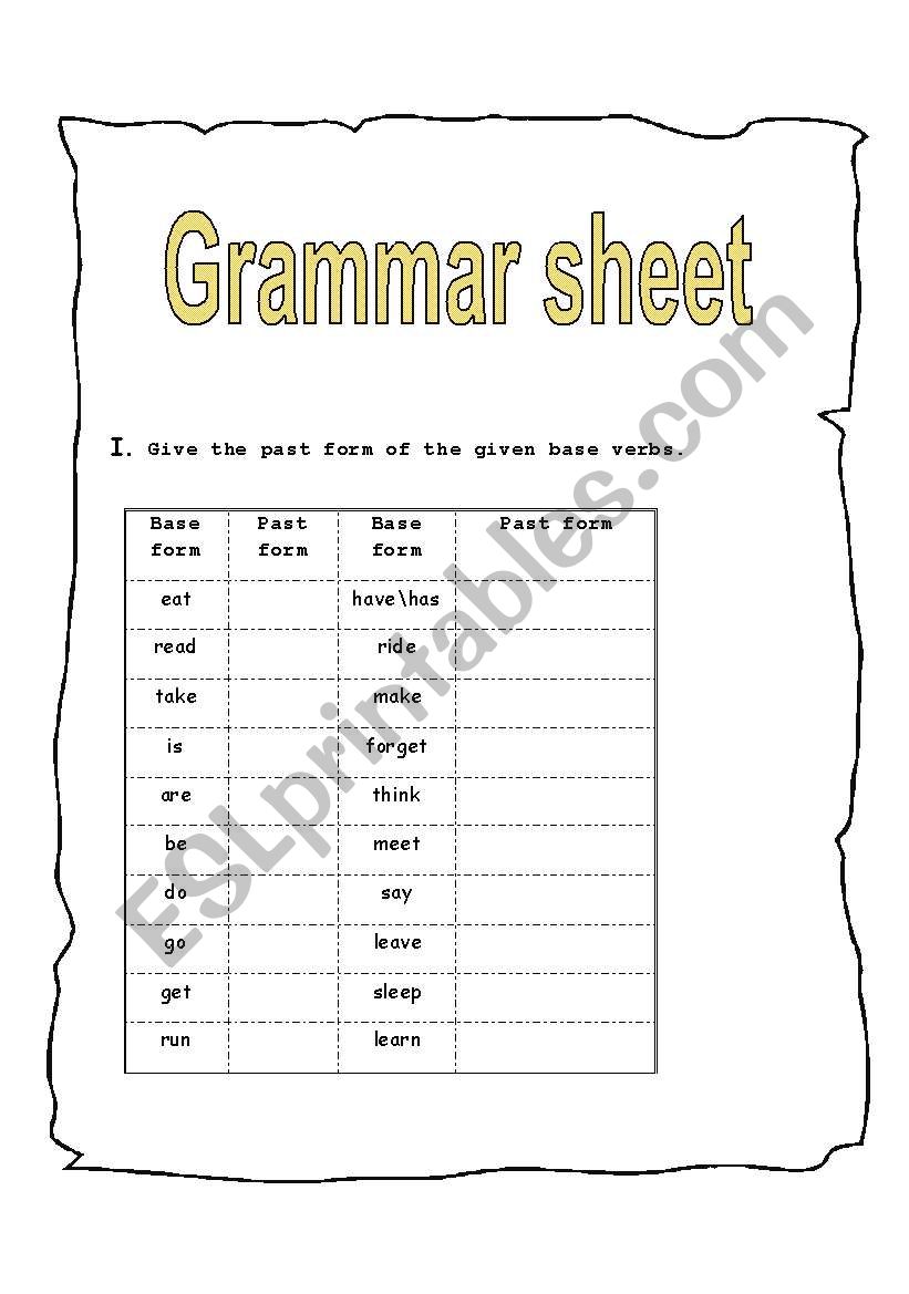 Grammar sheet worksheet