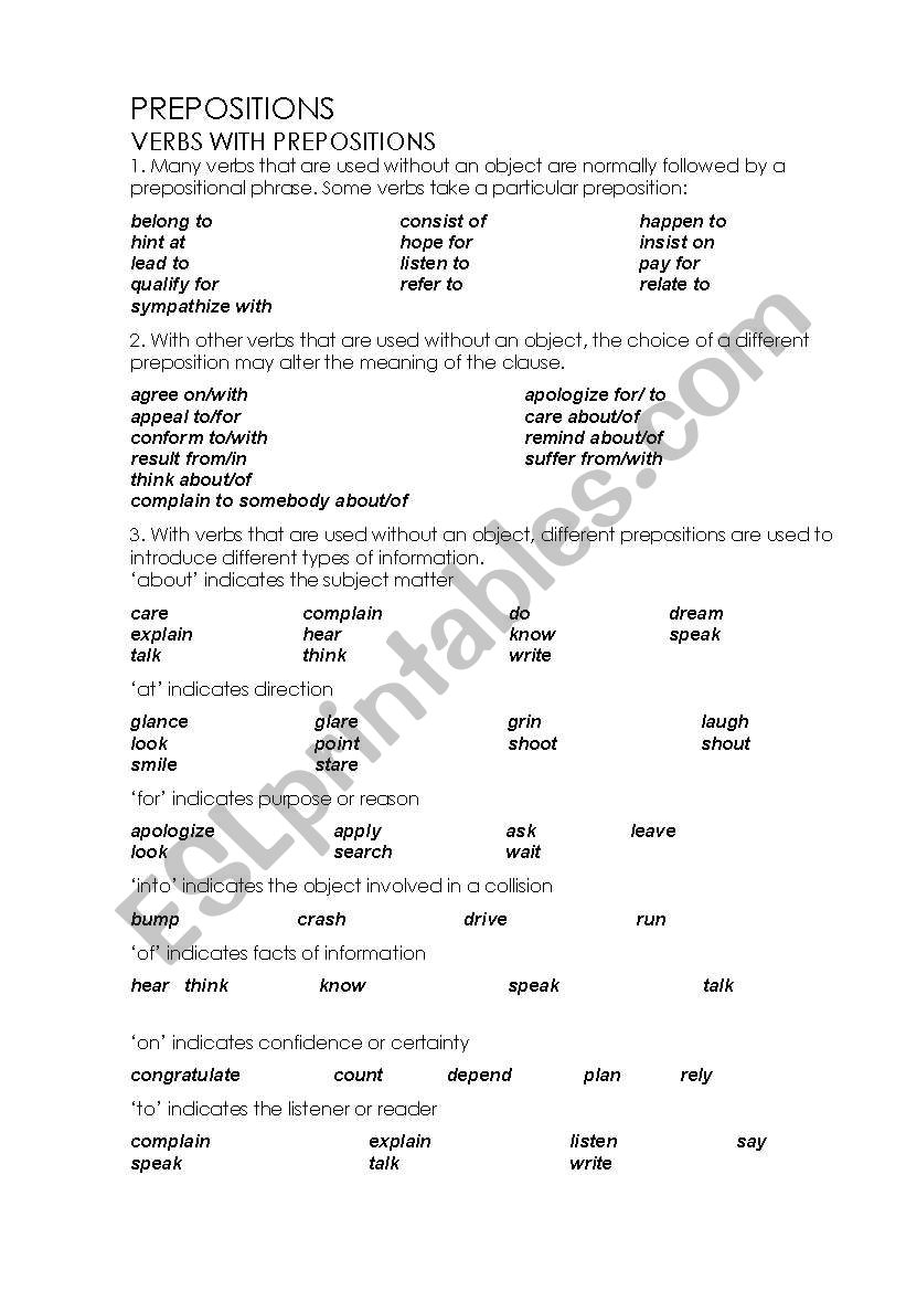 Verbs with Prepositions worksheet