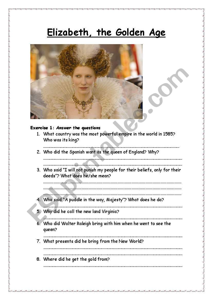 Elizabeth, the golden age worksheet