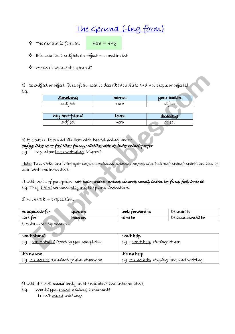 Gerund (- ing form) worksheet