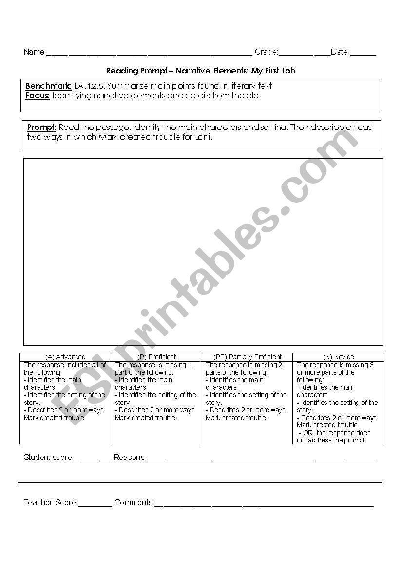 Reading Prompt worksheet