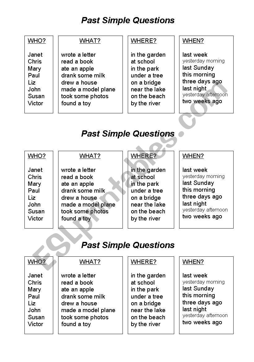 past tense questions worksheet