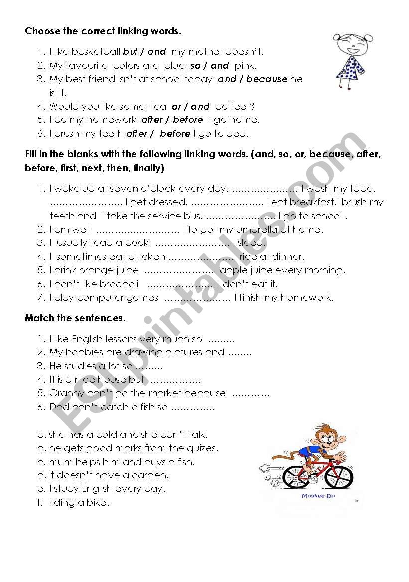 linking words worksheet