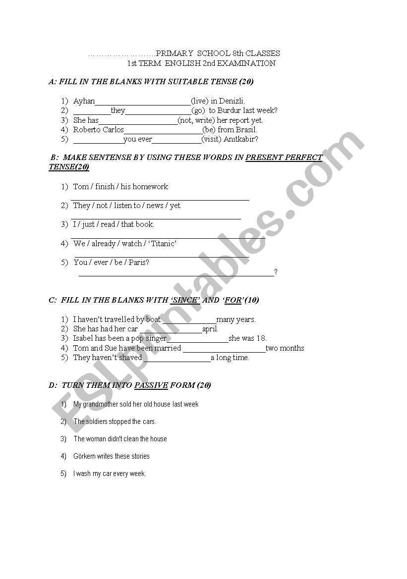 a test about past and perfect tense