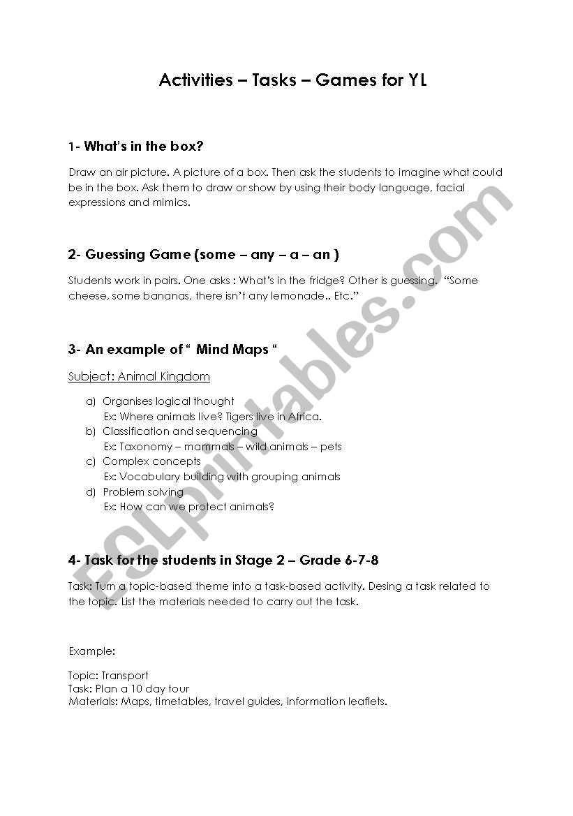 activities worksheet