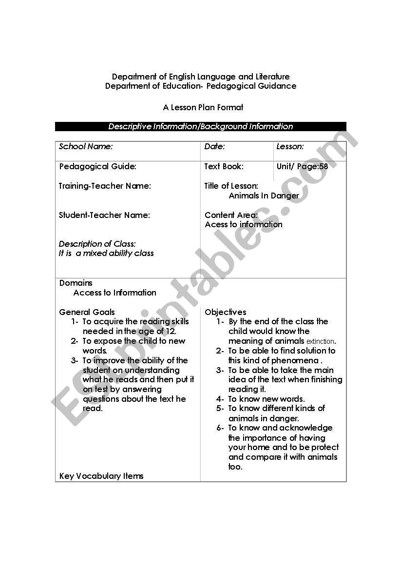 lesson plan worksheet