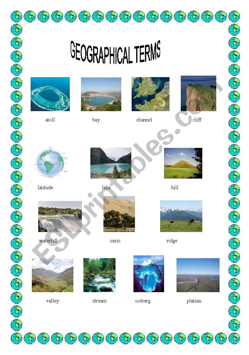 Geographical terms worksheet