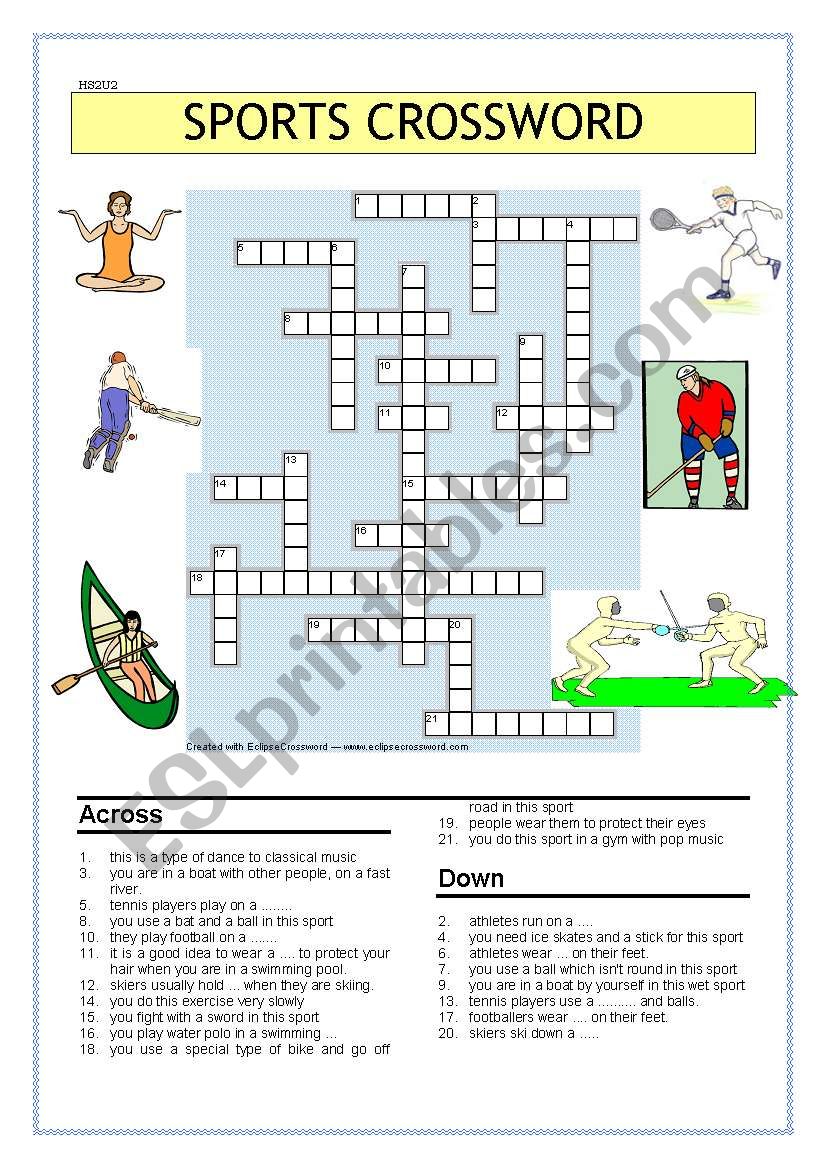 Sports crossword ESL worksheet by crisholm