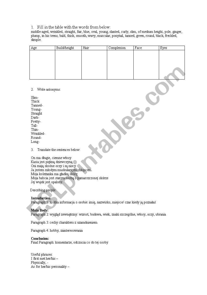 Describing people worksheet