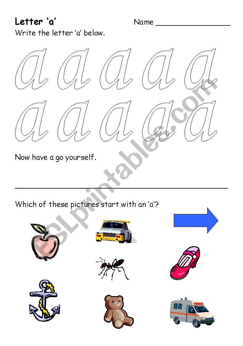 Letter a Sheet worksheet