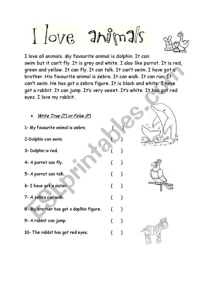 I love animals worksheet