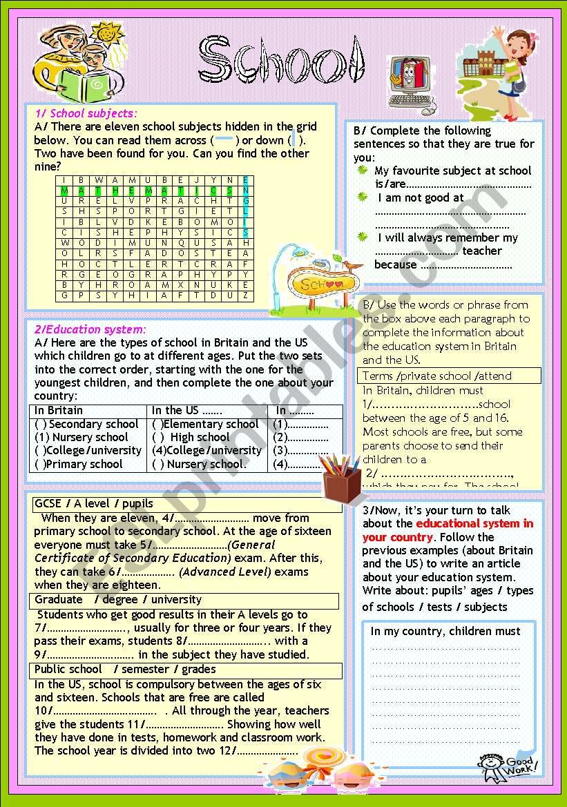 schooling worksheet