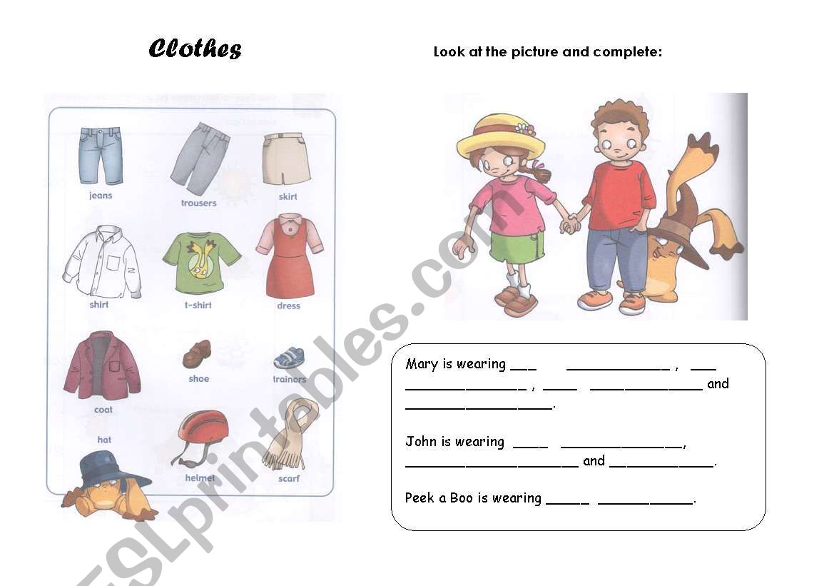 clothes - complete worksheet