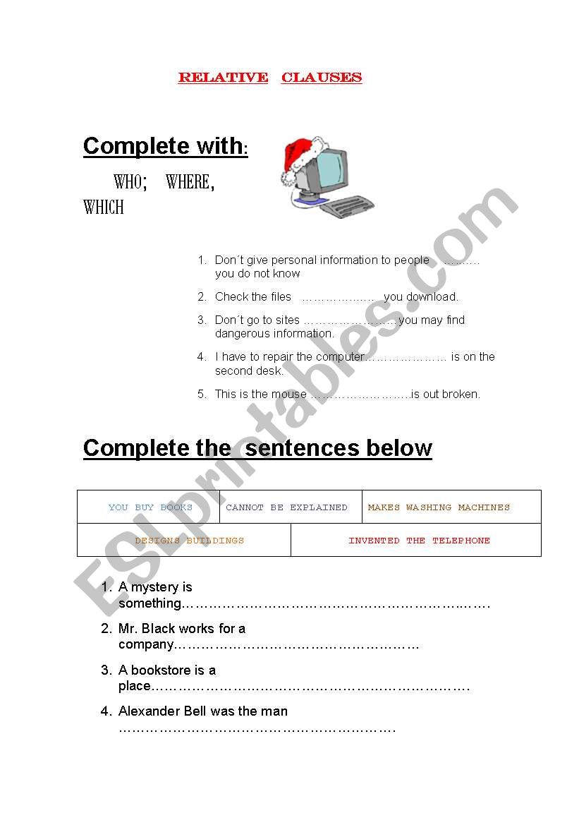 Relative clauses worksheet