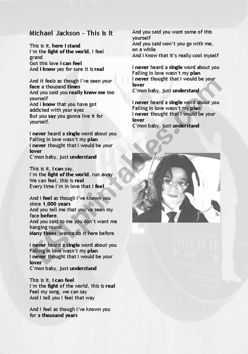 Слова песни give me. Michael Jackson Worksheet.