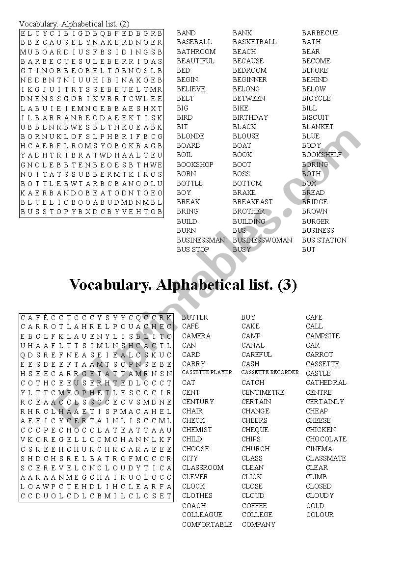 Word searches: vocabulary from KET list and irregular verbs. Tests (2)