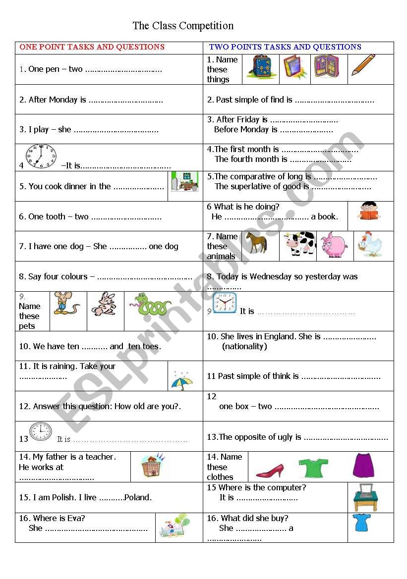 The Class Competition worksheet