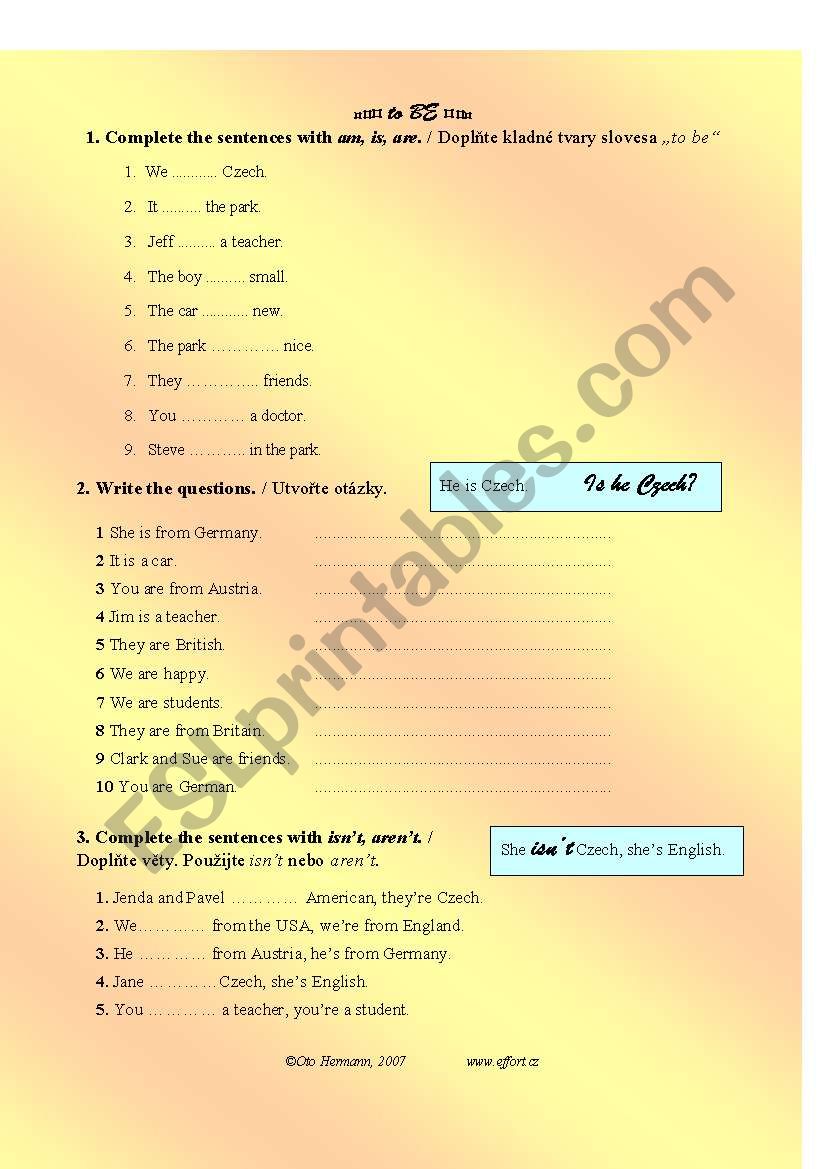 To be - different tasks = ?, +, -, short answers