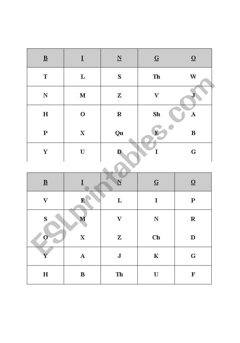 Alphabet Bingo worksheet