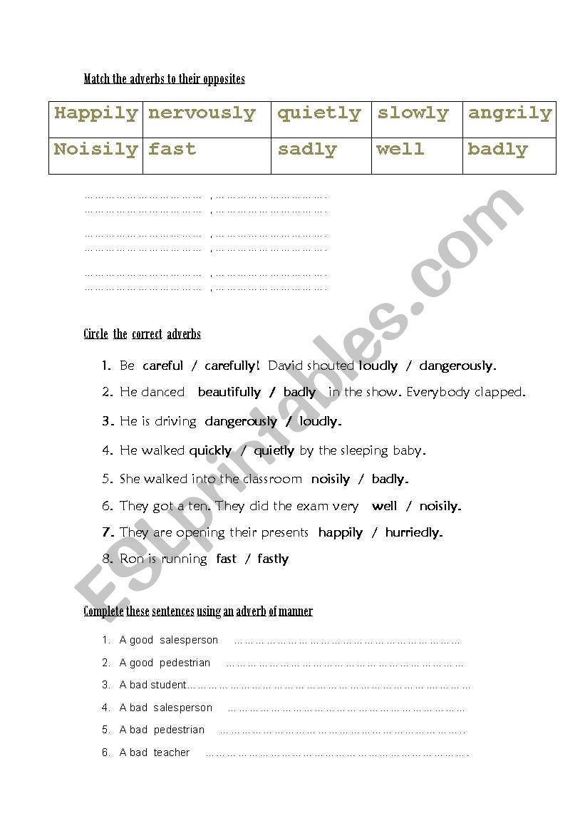 Adverbs of manner worksheet