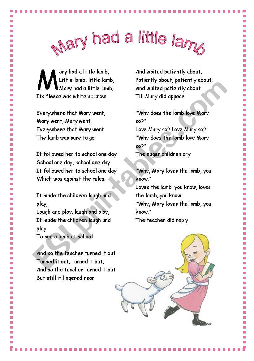 Mary had a little lamb worksheet