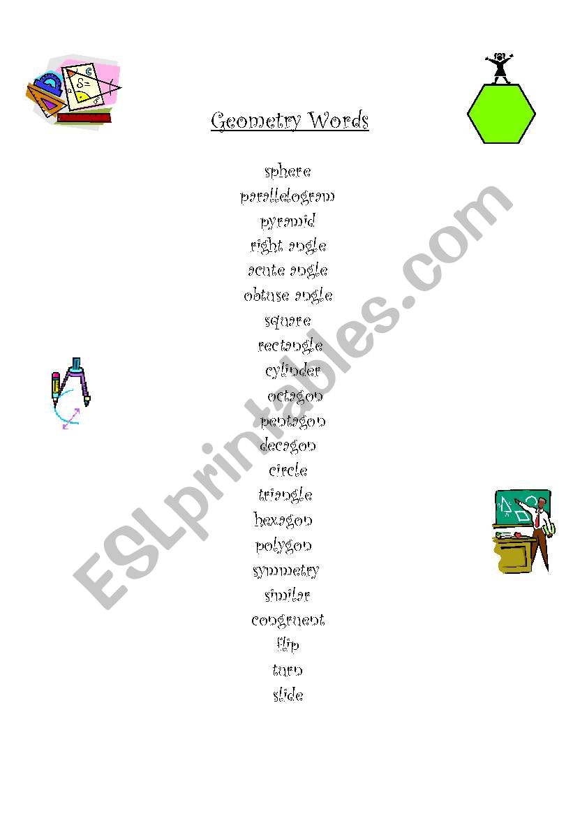 Geometry Spelling Words worksheet