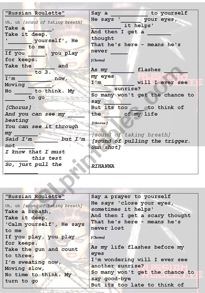 Russian Roulette worksheet