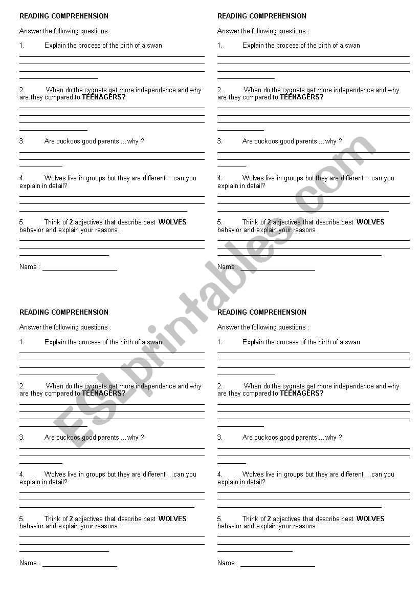 READING COMPREHENSION TOPIC ANIMALS 