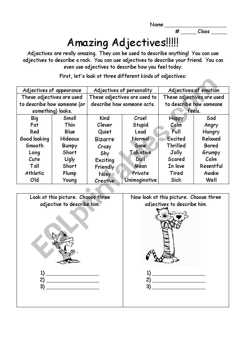 Amazing Adjectives worksheet