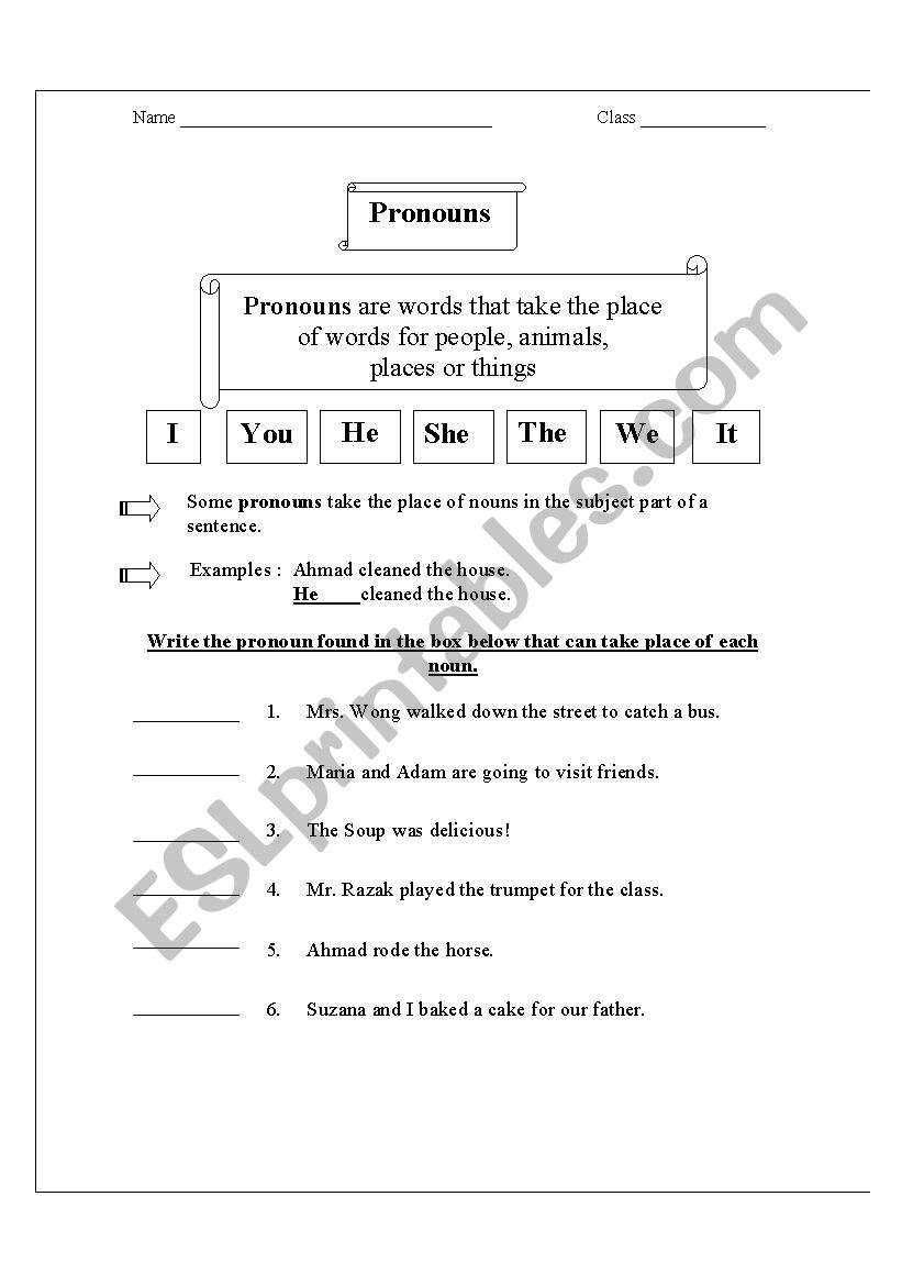 pronouns worksheet