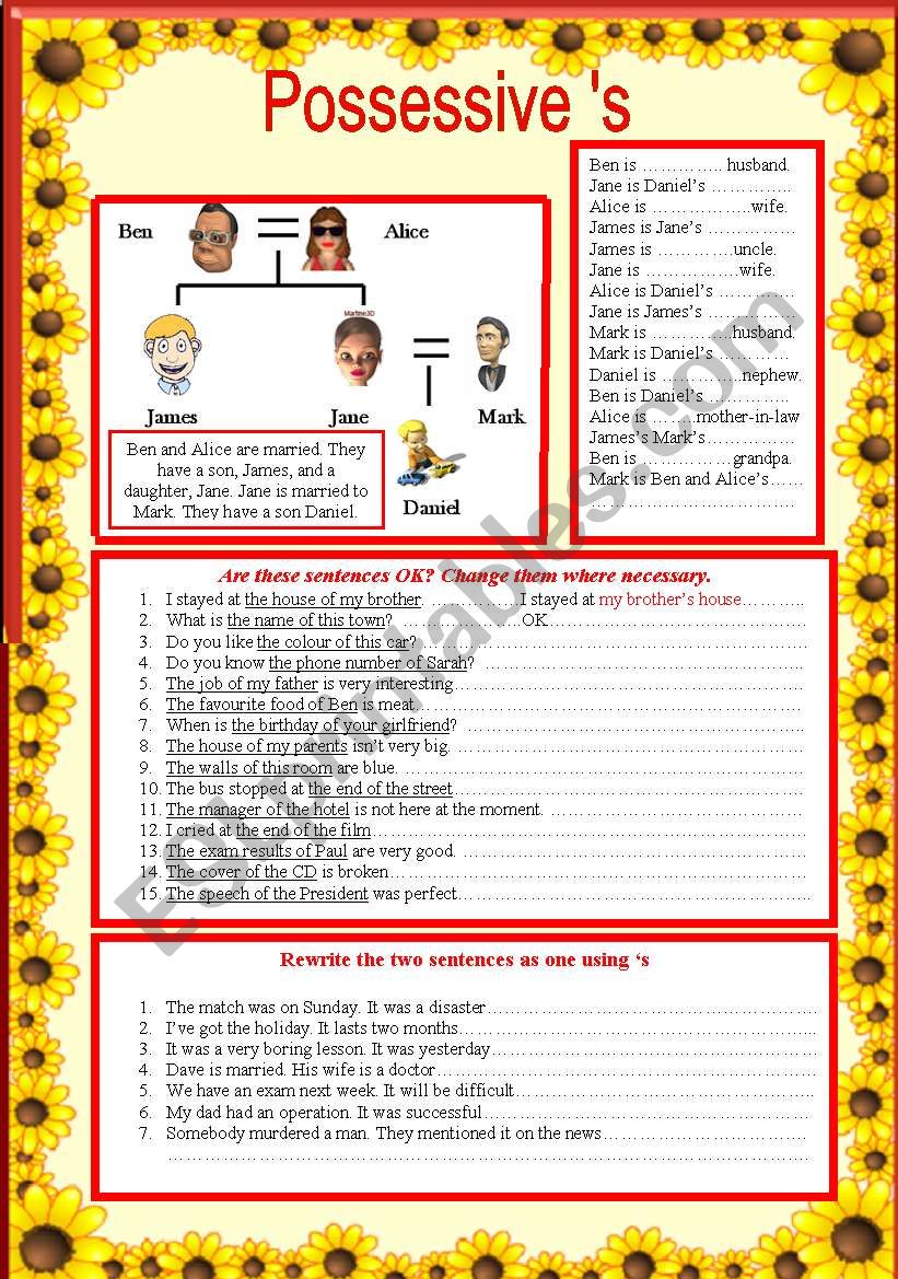 possessive s worksheet