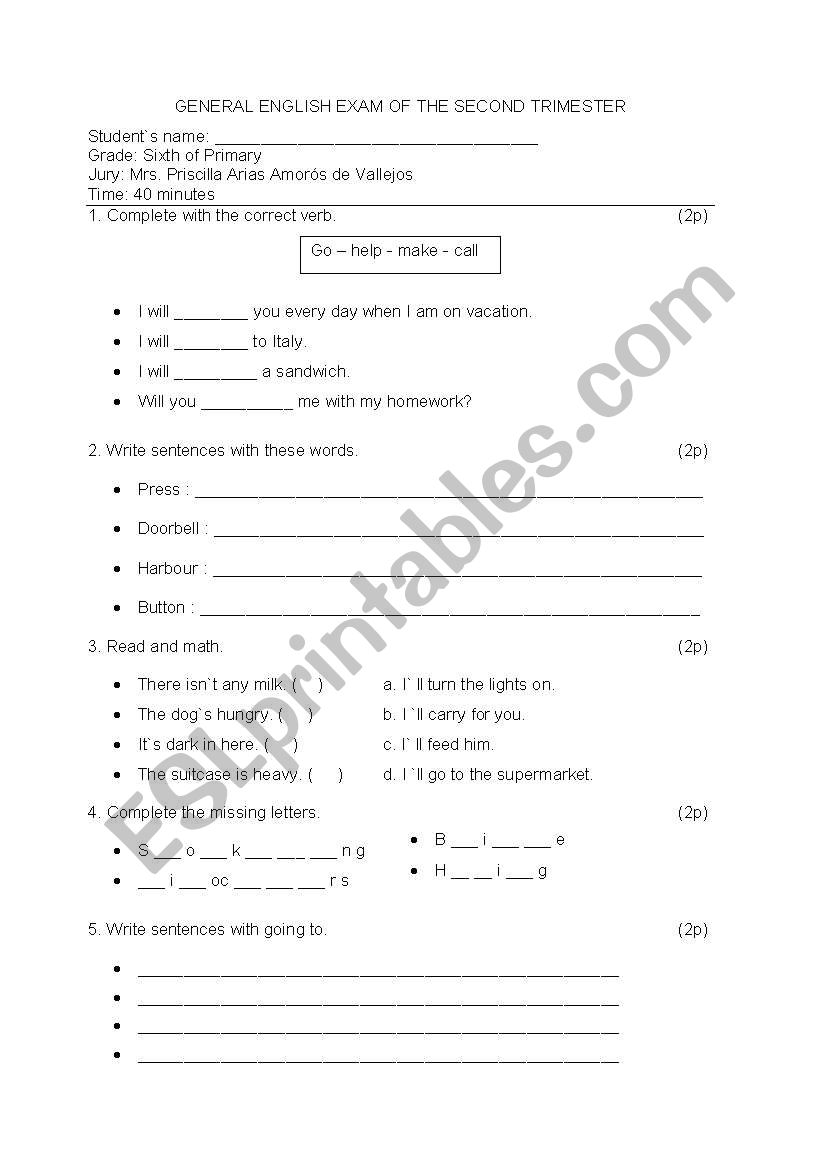 Englsih Exam worksheet