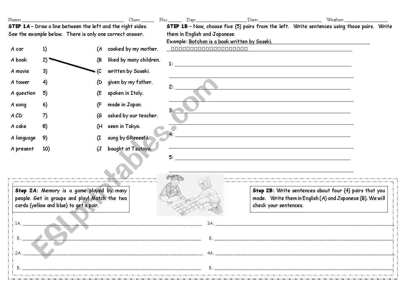 Relative Games worksheet