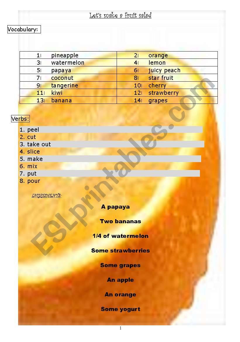 Lets make a fruit salad worksheet